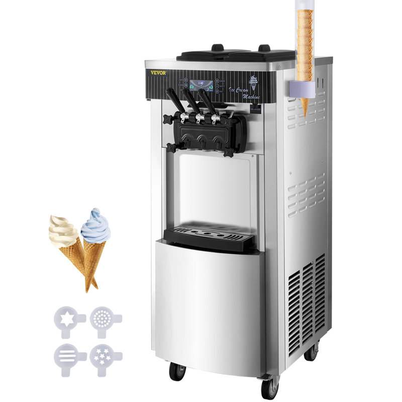Machine à crème glacée commerciale, machine à yogourt 2200 W, machine à crème glacée 3 saveurs, panneau ACL à nettoyage automatique de 5,3 à 7,4 gallons par heure pour les restaurants, acier inoxydable