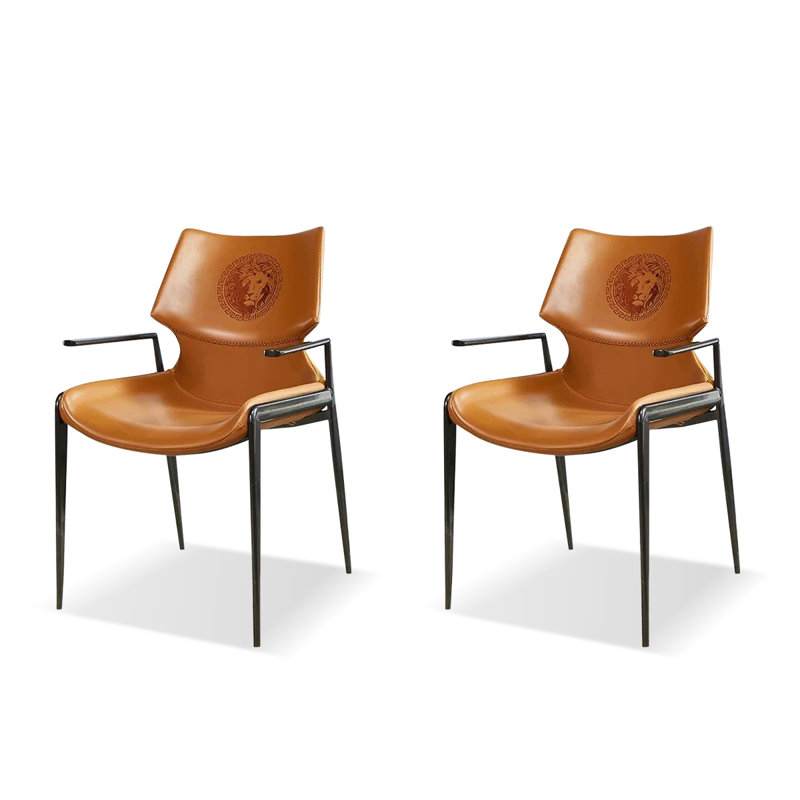 Chaise avec accoudoirs orange à dossier solide (ensemble de 2), Orange
