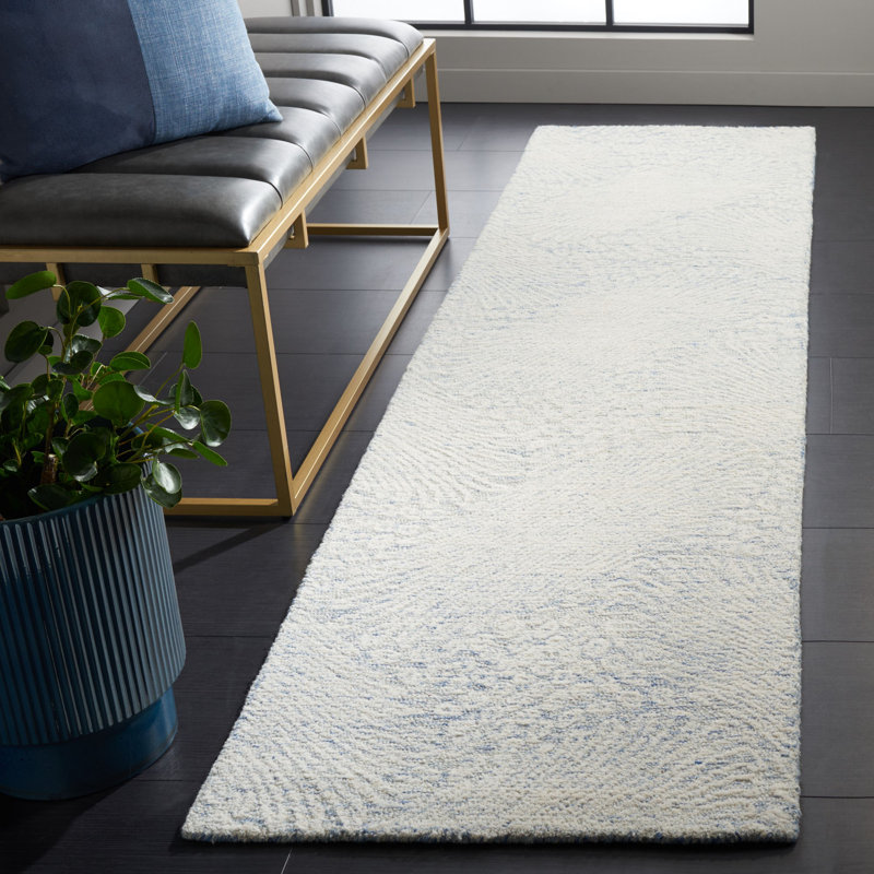 Deloras Hand Tufted Wool Cotton with Latex Abstract Rug in Blue/Ivory, Runner 2'3" x 9'