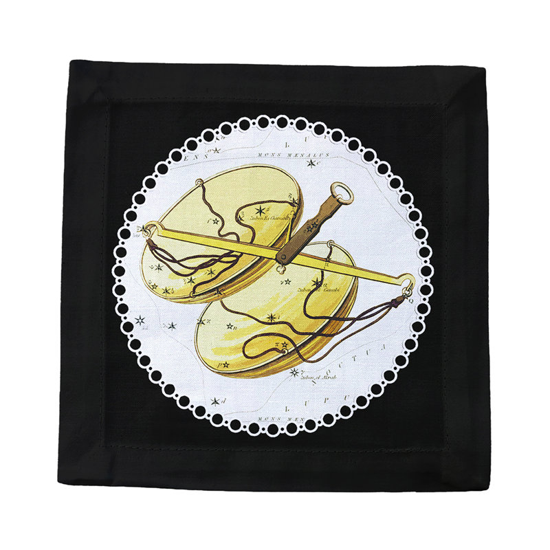 Zodiac Libra Cotton Sateen Cocktail Napkins, Black