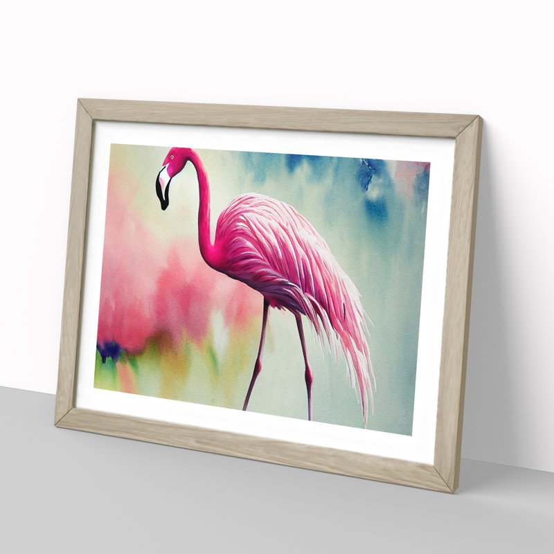 Flamingo Vol.3 - Single Picture Frame Print, 25cm H x 34cm W x 2cm D, Oak Framed