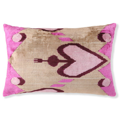 Handmade Velvet Throw Pillow – Tribal Heart In Pink & Taupe (16X24)