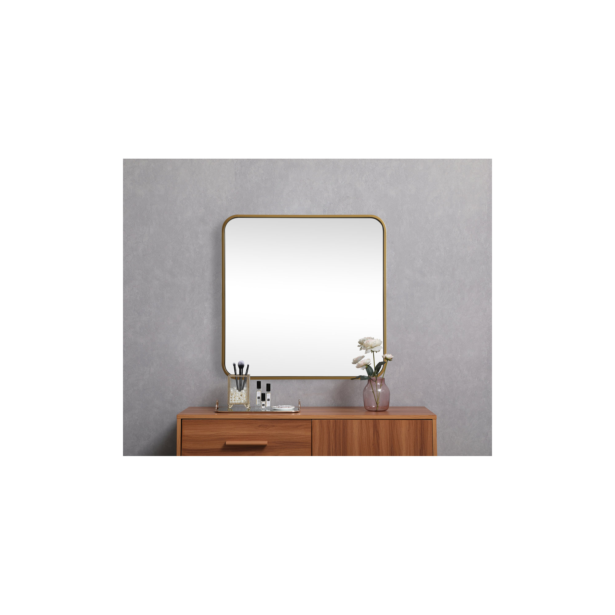 Metal Square Wall Mirror, 24"  x 24" , Brass