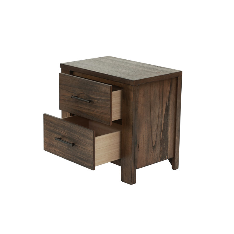 Table de chevet en bois avec finition chêne et table de chevet en bois avec 2 tiroirs