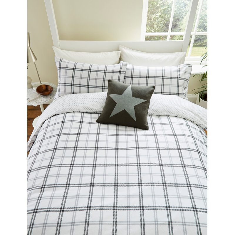 Hunter's Check Brushed Cotton Duvet Cover Set, Double Duvet Cover + 2 Pillowcases, Grey
