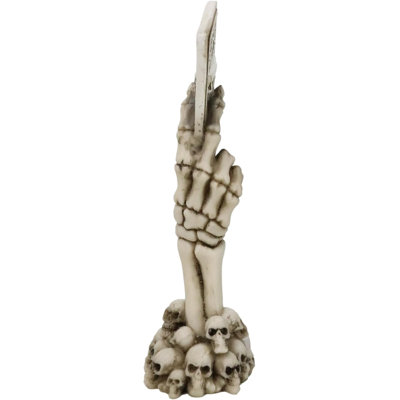 Gothic Skeleton Hand With Skull Ace Of Spades Card On Ossuary Graveyard Figurine