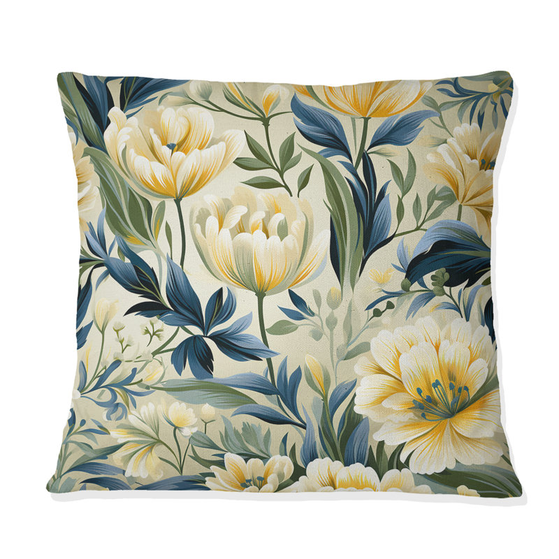 Coussin décoratif imprimé floral jaune et vert Ikat Haven, 16 po x 16 po