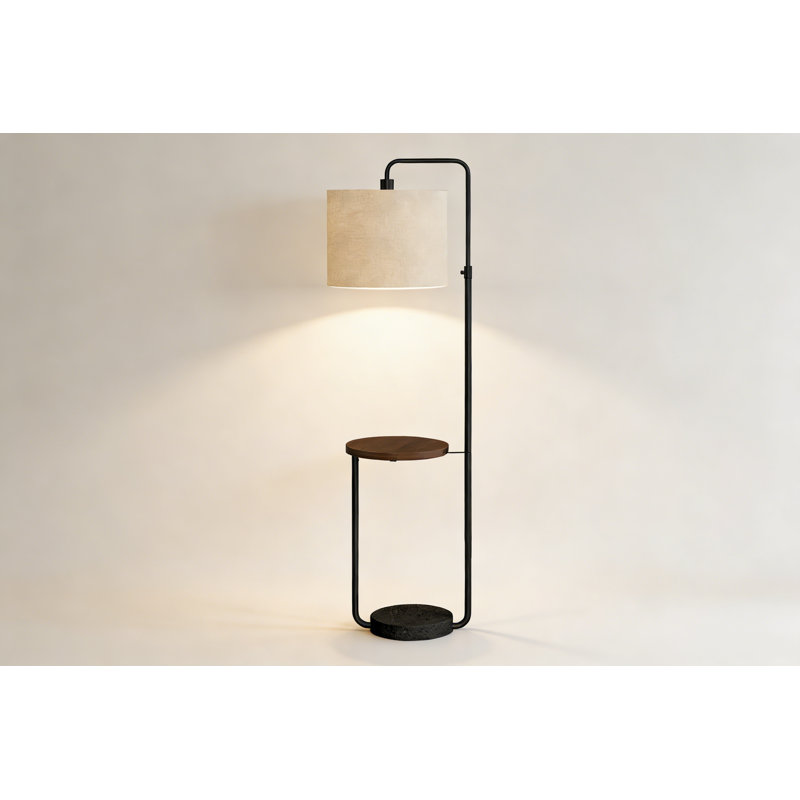 Lighting, 67 inches tall, floor lamp, with USB port, black metal, ivory/cream shade, modern style, Black