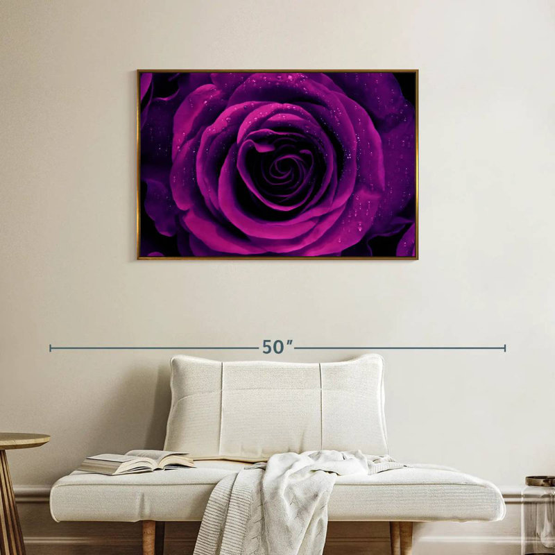 Rose mauve rosée, 37 po x 25 po, Cadre flottant doré