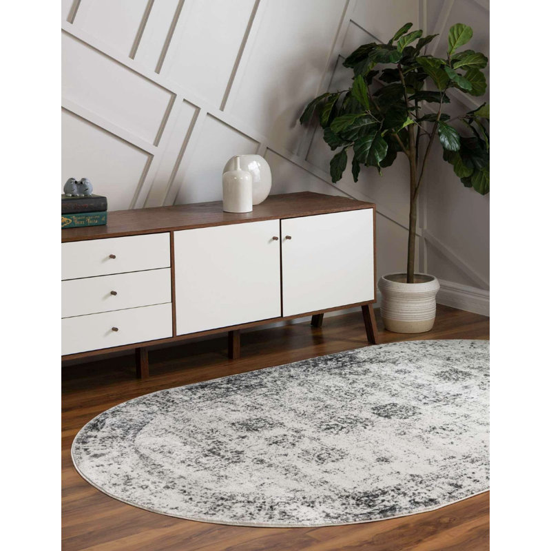 Tapis argenté Pokorny Ikat, Ovale 5 pi 1 po x 8 pi