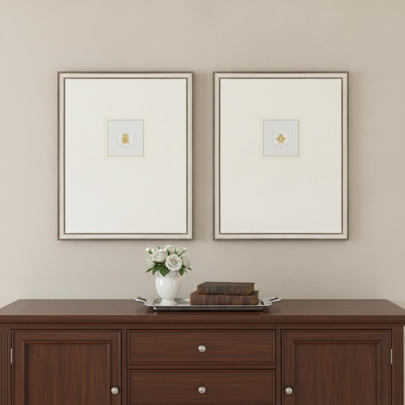 Ensemble de deux insectes Intaglio I, reproduction d'art encadrée argentée