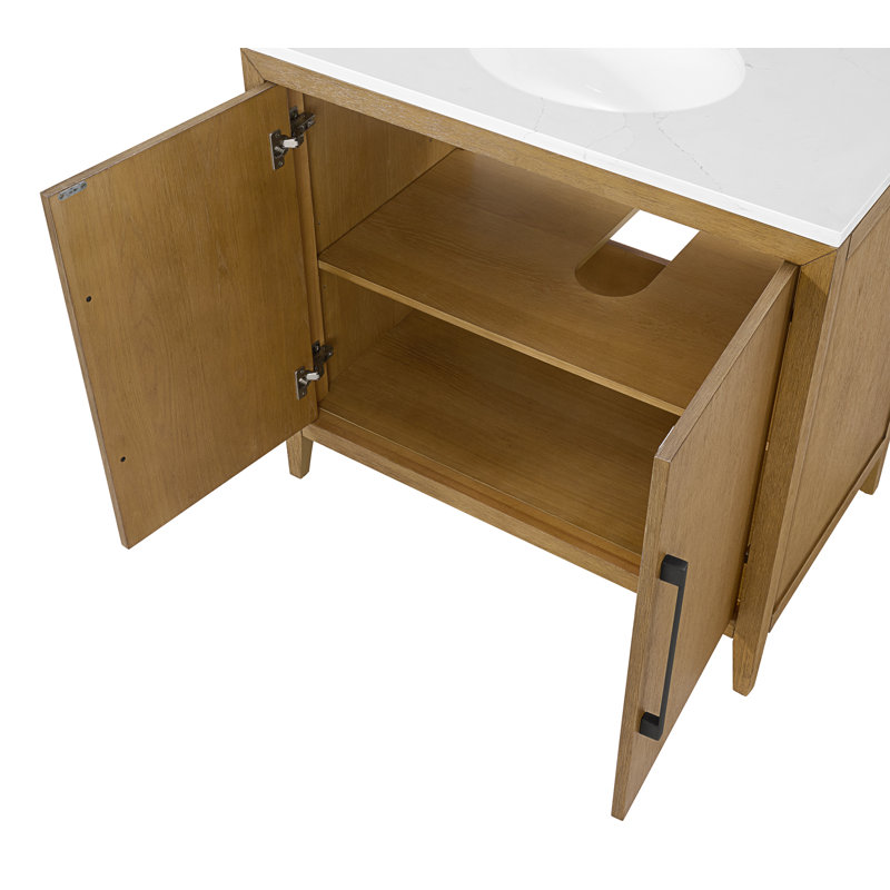 Alsup 36" Single Sink Vanity With Calacatta Gold Quartz Countertop, Oak, 36"