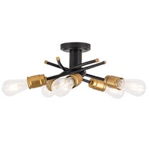 Nordic Style Semi Flush Mount Lighting Gold/Black Ceiling Light Fixture LED  Ring