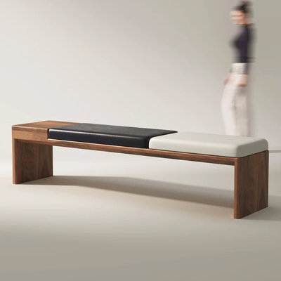 Black Solid Wood Upholstered Bench
