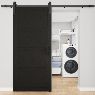 Black Sliding Barn Door Design - 4 Lite DIY Wood Panel Black Barn Door Prefinished with Installation Hardware Kit
