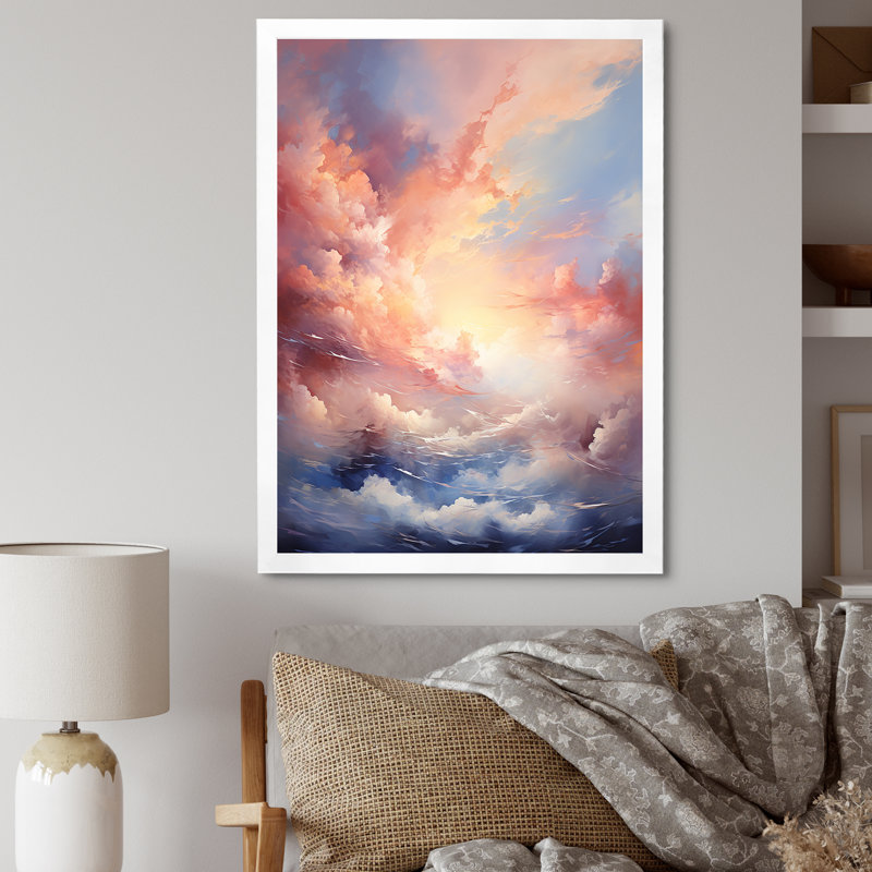 Atmosphère mystique du ciel sur toile, Cadre simple blanc, H 32 po x l 16 po x P 1 po