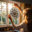 Boussole ornée entourée de scènes nautiques vitrail Suncatcher pour décoration de fenêtre-929931736