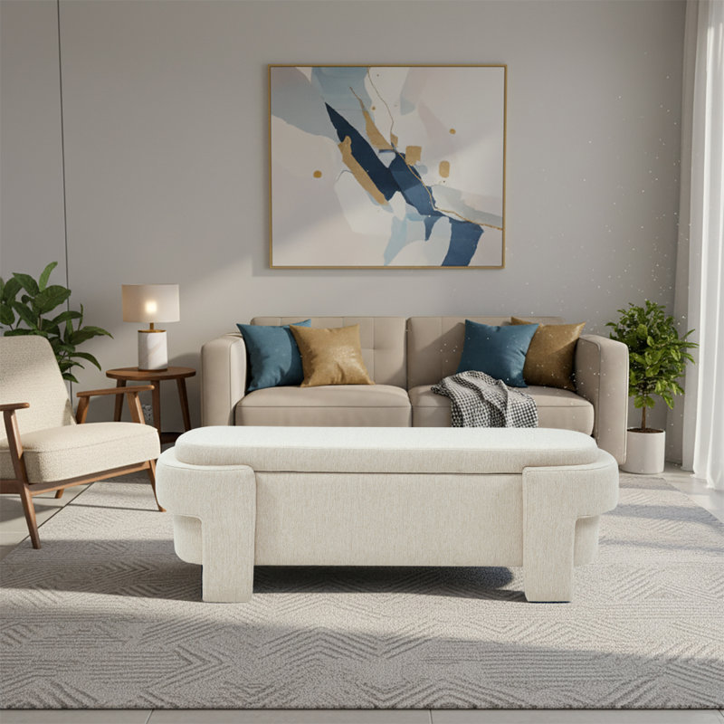 Banc de rangement rembourré Classic, Beige
