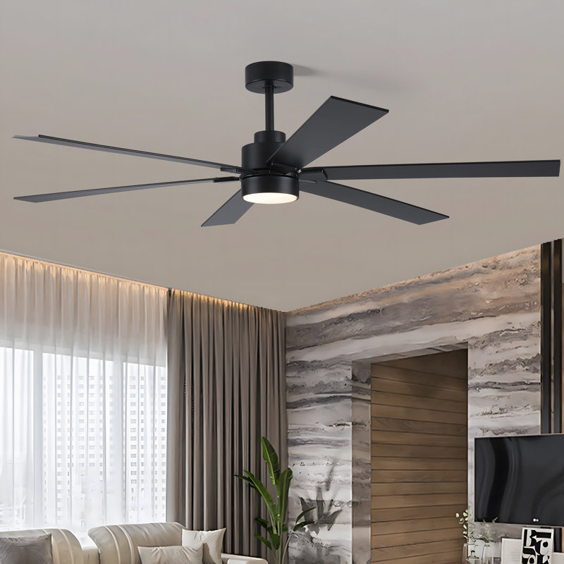Lofties 66'' Ceiling Fan with LED Lights, Black with Black Blades