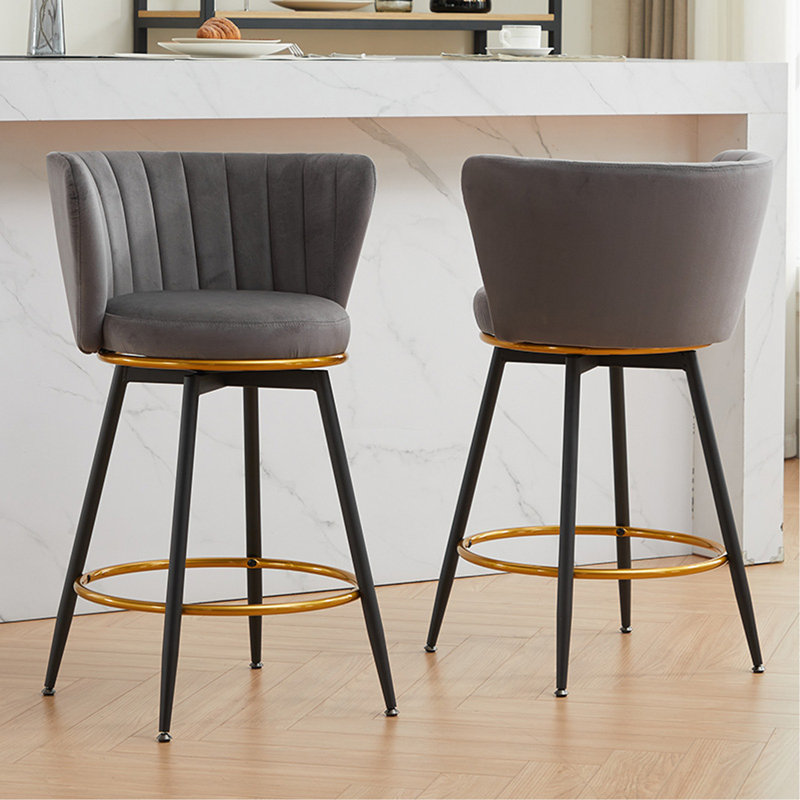 Upholstered Counter Stool With Metal Frame (Set Of 2), Gray