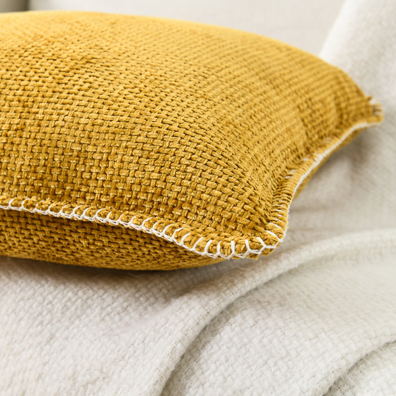 Housse de coussin décoratif en polyester Farmhouse Pillow Covers, Jaune, Carré 18 po