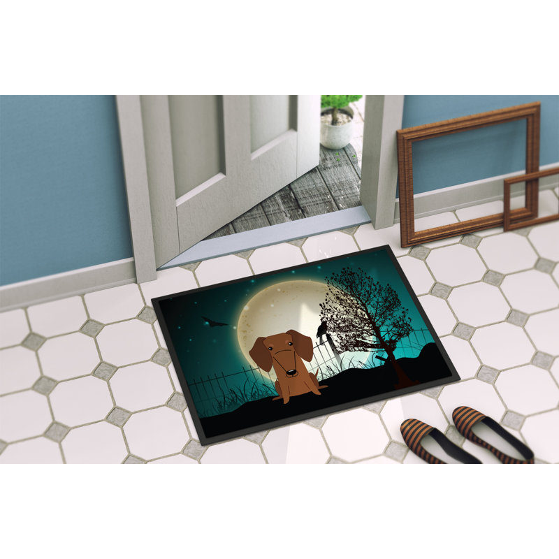 Tapis d'extérieur Ermond Halloween Scary Dachshund, Rectangle 1 pi 6 po x 2 pi 3 po, Brun