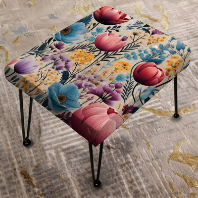 Pink And Purple Watercolor Floral Pattern - Floral Rectangle Ottoman