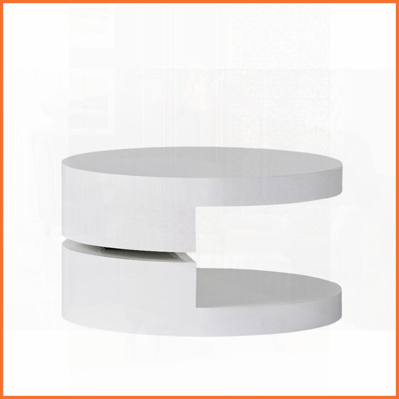 Petite table basse rotative moderne avec finition blanche ultrabrillante Rangement caché peu encombrant