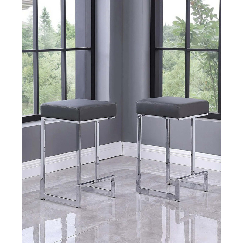 Ensemble de tabourets de bar en velours de luxe sans dossier avec base en métal robuste, Gris