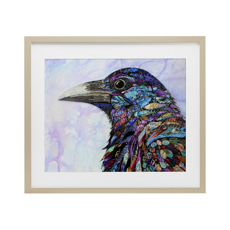 «Stay Curious Crow», reproduction sous verre, conception de Lisa Morales, H 13 po x l 16 po, Cadre de récolte en pin