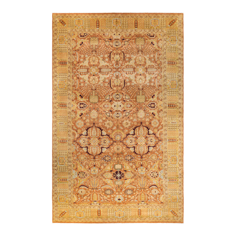 Tapis traditionnel brun en laine noué à la main 9 pi 10 po x 16 pi 6 po