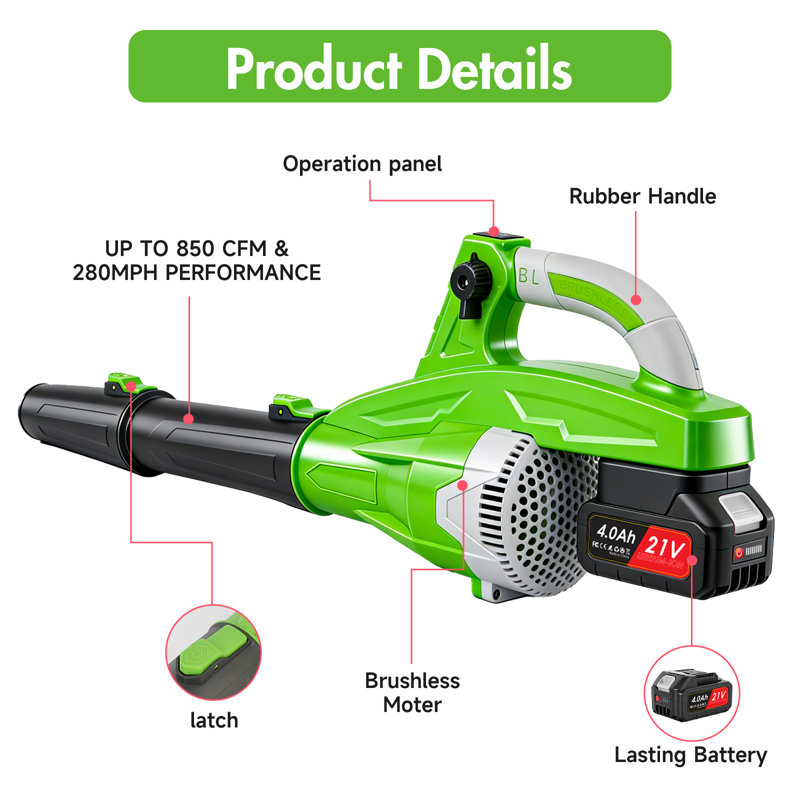 900W Cordless Leaf Blower, 200MPH-850CFM Handheld Electric Sweeper with 8-Speed Settings & Digital Display for Yard, Garden, Patio Cleaning