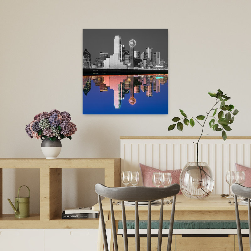colour Pop of city reflected in the Trinity River Dallas Texas USA 1 Piece Wrapped Canvas Wall Art, 45.72cm H x 45.72cm W