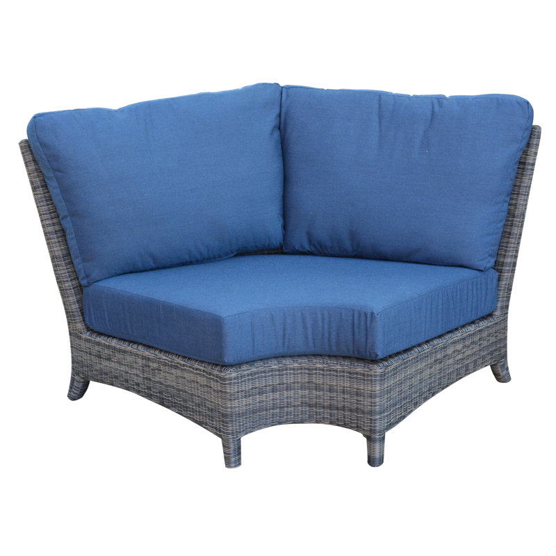 Bella Wicker Outdoor Sectional Corner Chair, Brown, Spectrum Indigo Sunbrella® Plainweave