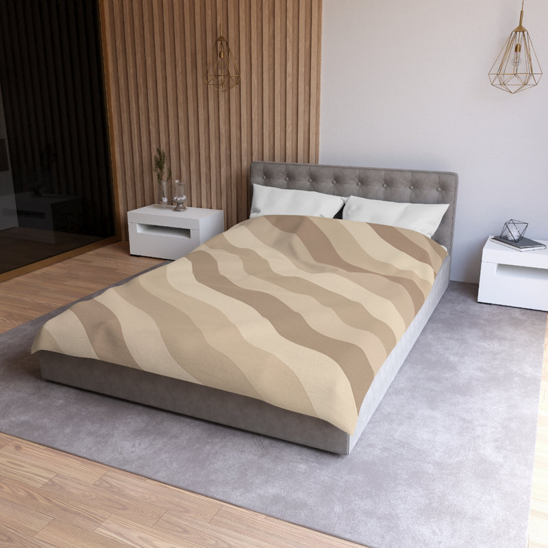 Microfiber Duvet Cover Boho Style, Design 28, Twin Duvet Cover, Brown/Beige/White