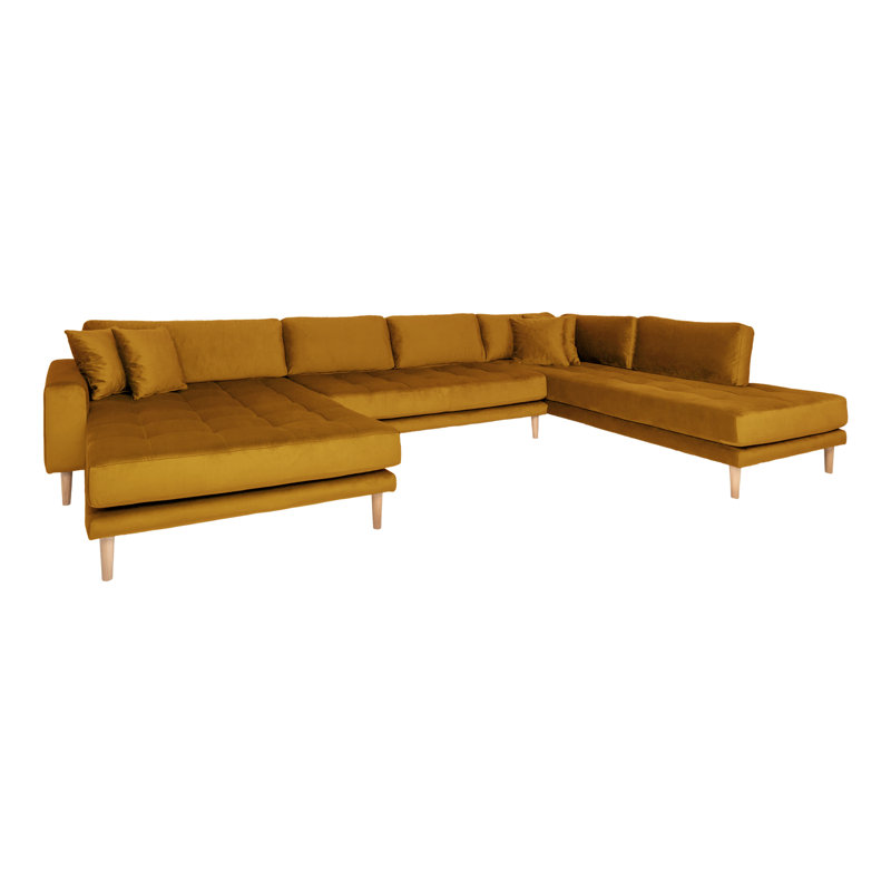 Hunnicutt 6 Seater Velvet U-shaped Sofa, Yellow, Right Hand Facing