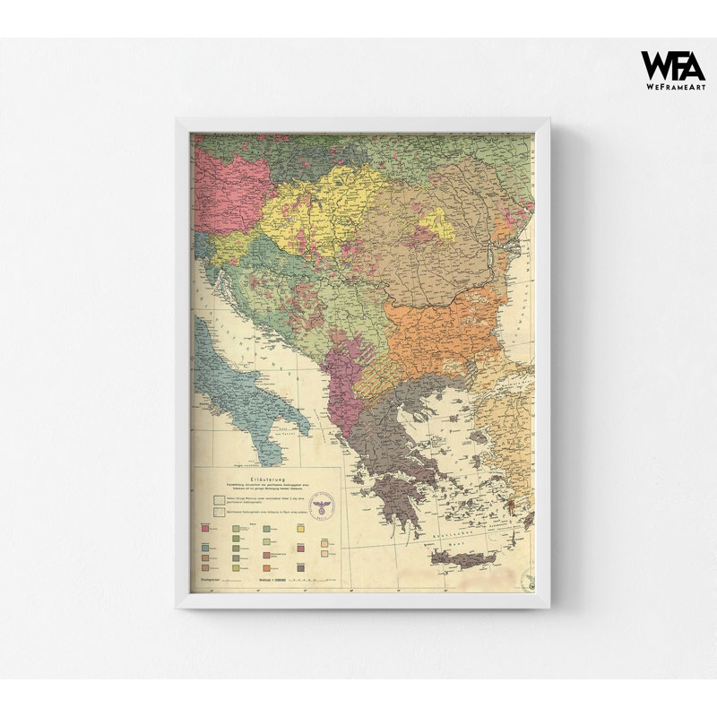Peuple des balkans et de la région du Danube en 1940, vieille carte des balkans, carte de la péninsule des balkans, décoration murale de studio rustique, art mural de restaurant