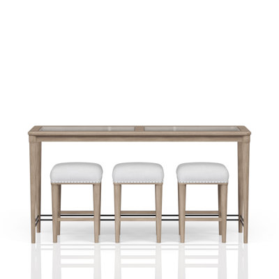 Aria 4-Piece Bar Table Set with Frosted Glass Top & 3 Upholstered Stools