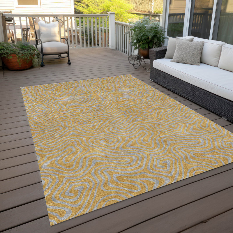 Gold Flat Woven Synthetic Washable Rectangular Rug 2'6" x 3'10"