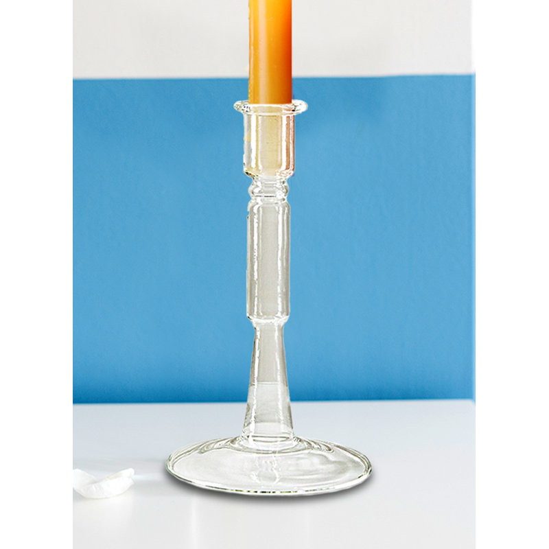 Serene Spaces LivingGlass Pillar Taper Candle Holders, Set Of 6, Large Clear Candlestick Holder For Home Decor, Weddings, Parties, Events, And Table Centerpiece Decorations