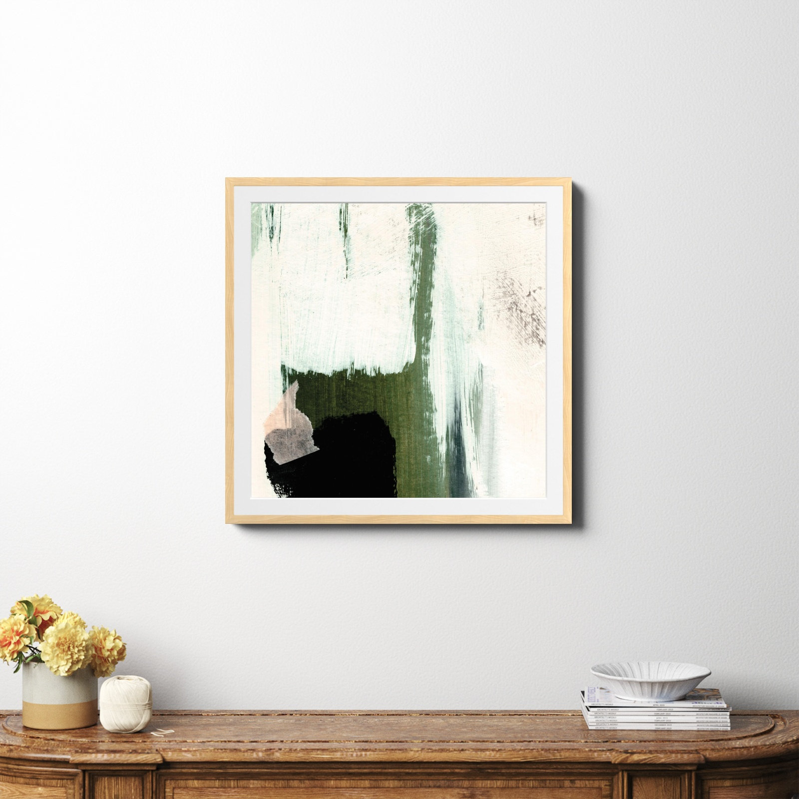 Abstract Minimal Painting by Dan Hobday, 30" H x 30" W x 0.75" D, Natural Framed Paper, Yes