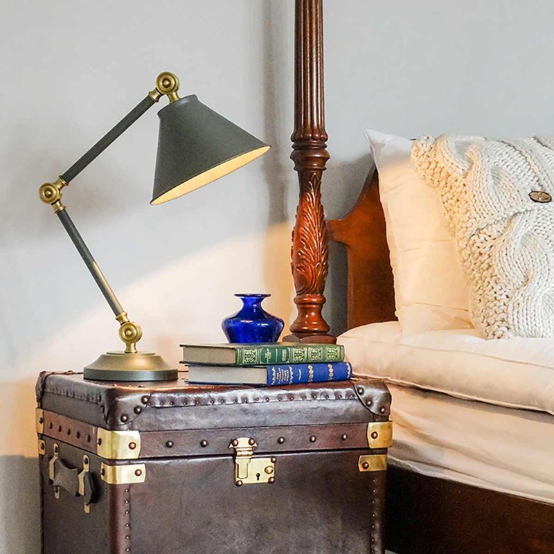 Evie Metal Desk Lamp, Dark Grey/Aged brass