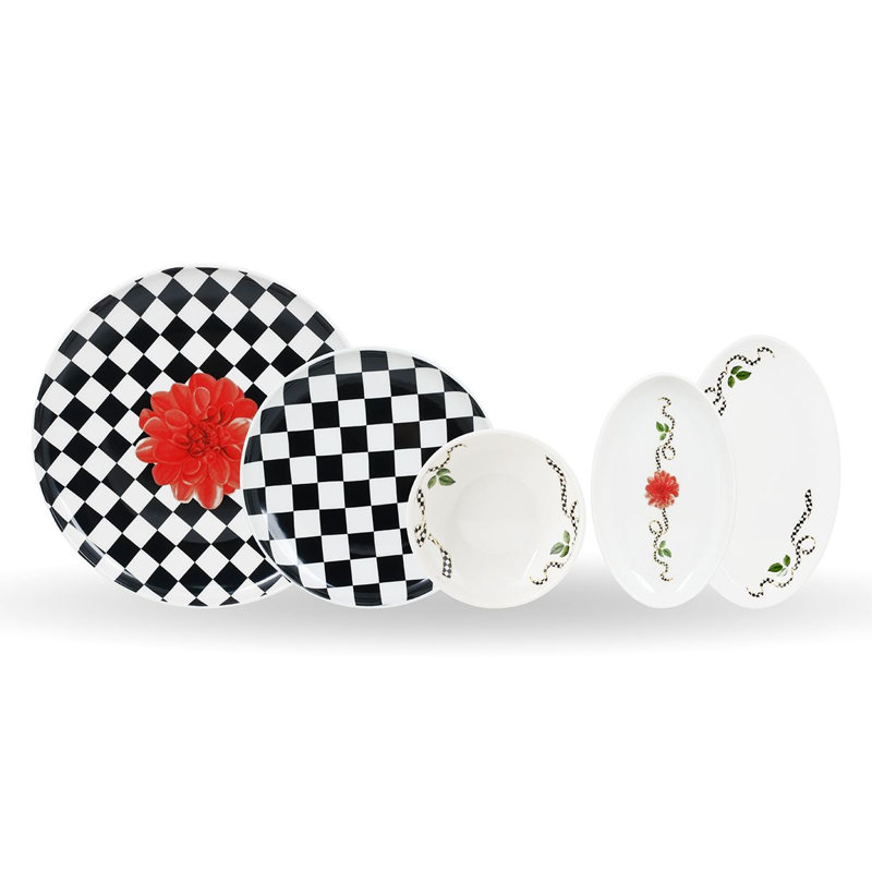 Elegant 21-Piece Breakfast Set, 100% Porcelain | Includes 6 Service Plates (10.6 in), 6 Cake Serving Plates (10.6 in), 6 Mini Bowls (5.5 in), 2 Small Platters (7.9 in), 1 Big Platter (9.8 in) | Microwave Safe, Perfect for Family Gatherings & Entertaining
