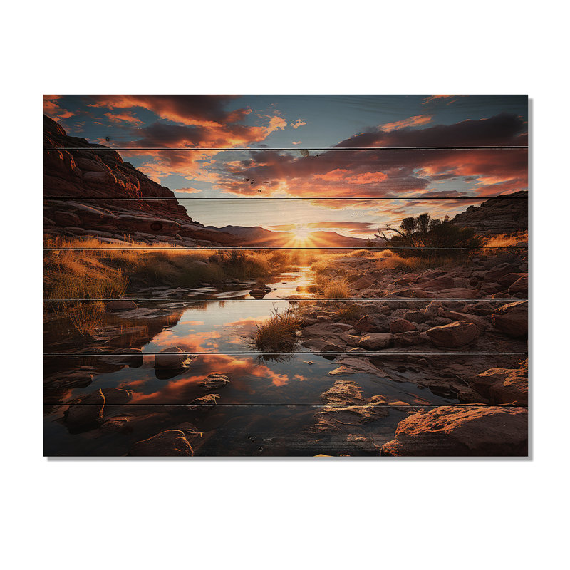 Coucher de soleil à Utah Mountain II sur bois, H 10 po x l 20 po x P 0,78 po