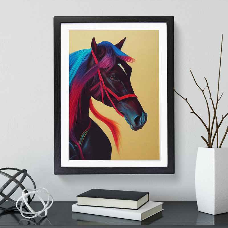 Bright Horse - Print, Black Framed, 66cm H x 48cm W x 2cm D, White