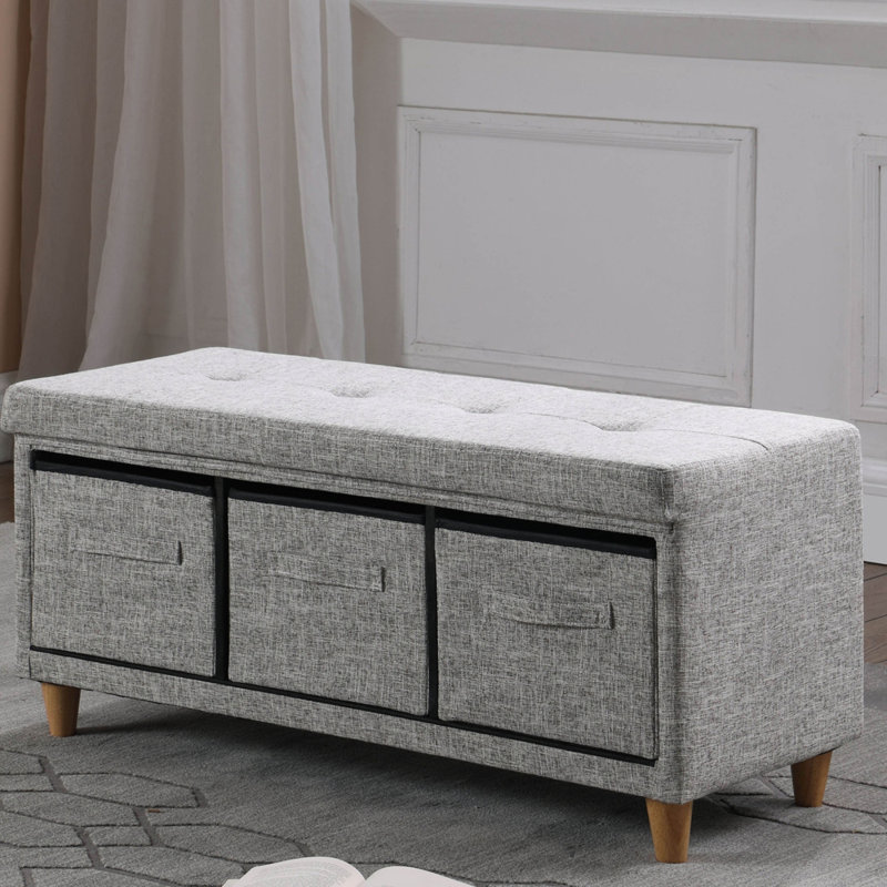 Banc touffeté en ardoise 17,5 po avec panier de rangement