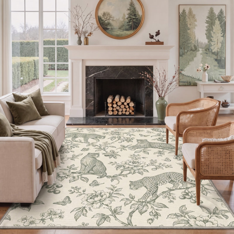Tapis ivoire / vert Performance Animal, Rectangulaire 8 pi x 10 pi