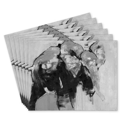 Monochrome Abstract Elephant Polyester Placemats Set of 6