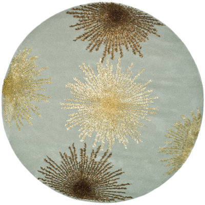 Tapis bleu à motif abstrait touffeté à la main Amberjack