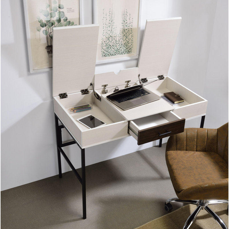 Bureau d'écriture à port USB Verster, finition naturelle et noire, Natural